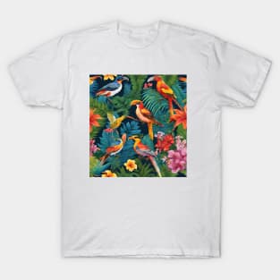 AI Tropical Birds and Flowers T-Shirt